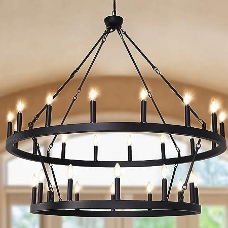 Yikrfiae Black Wagon Wheel Chandelier 2 Tier 54 Lights 60 Inch Extra