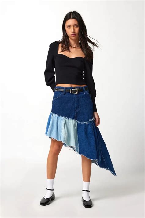 Urban Renewal Re Creative Remade Asymmetric Denim Ruffle Skirt Urban