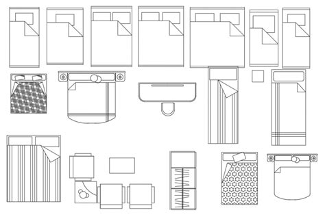 Different Type of Bed Design Drawing Top View Plan - Cadbull