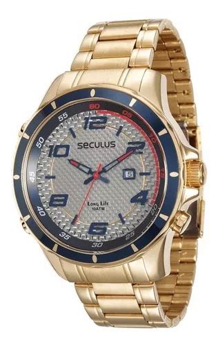 Relógio Seculus Masculino Dourado Long Life 28768gpsvda1 MercadoLivre