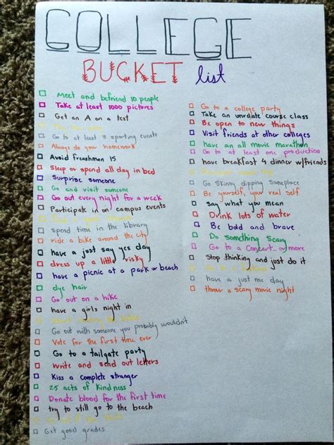 College Bucket List Ideas