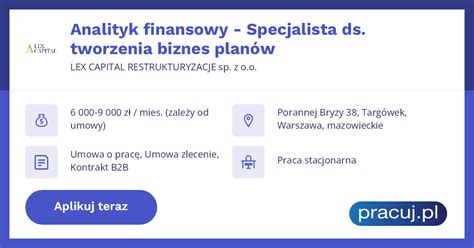 Oferta Pracy Analityk Finansowy Specjalista Ds Tworzenia Biznes