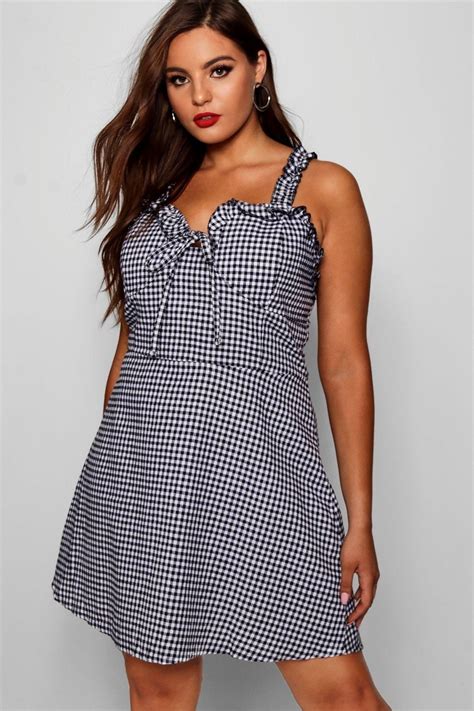 Plus Ruffle Shoulder Gingham Mini Dress Boohoo Australia Mini Dress