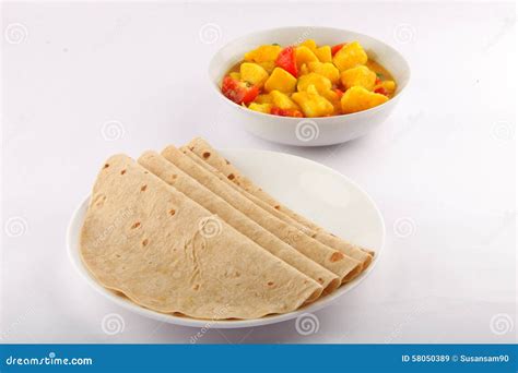 Chapati with Vegetable Curry. Stock Image - Image of bread, baked: 58050389