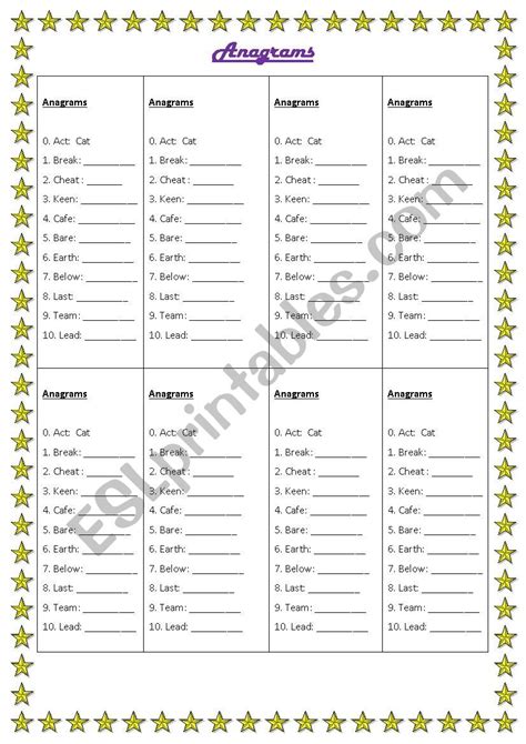 Printable Anagram Worksheets