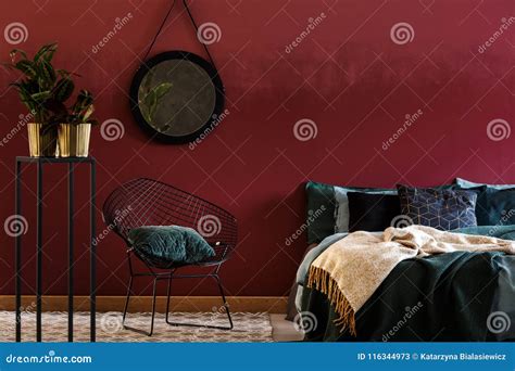 Dark red bedroom interior stock image. Image of sophisticated - 116344973