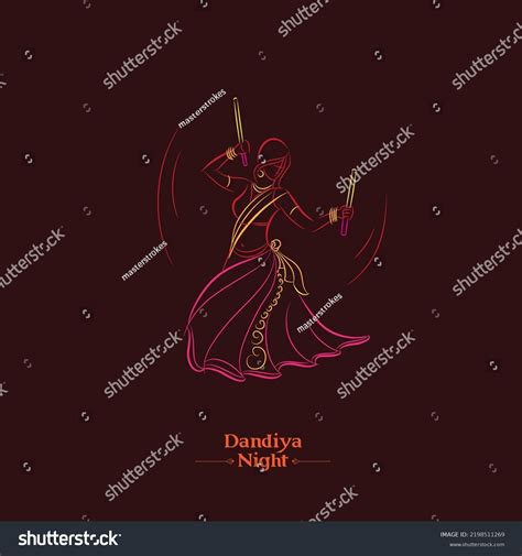 Navratri Dandiya Dance Vector Line Drawing Stock Vector (Royalty Free ...