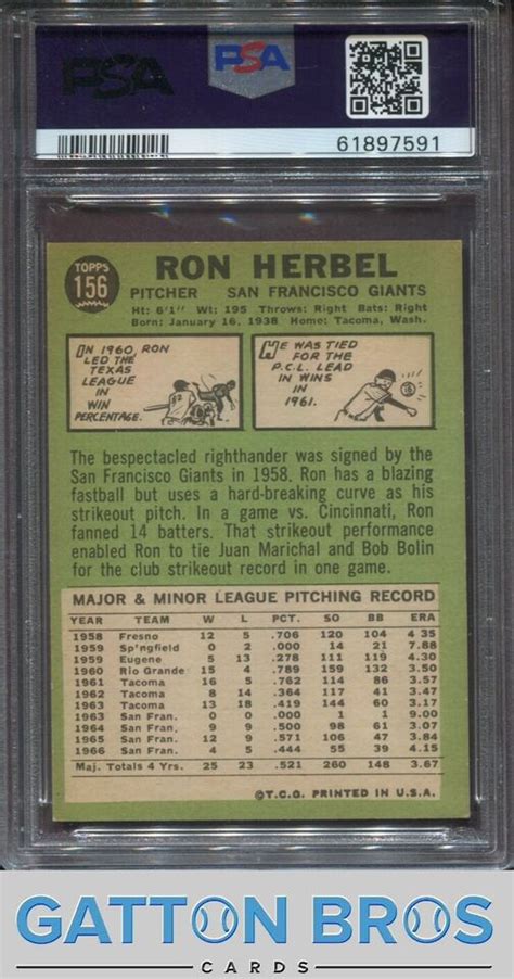 1967 Topps Ron Herbel 156 PSA 5 EX EBay