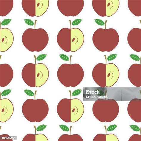 Cute Fresh Red Apple Seamless Pattern On White Background Fruit