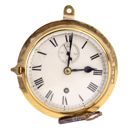 Sold At Auction Brass Ships Bulkhead Clock With Key Lugs