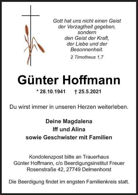 Traueranzeigen von Günter Hoffmann noz Trauerportal