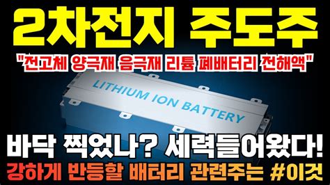 2차전지 관련주 주식전망 양극재 음극재 리튬 전고체배터리 폐배터리 대장주 YouTube