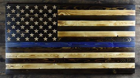 The Blue Line Flag American Flag Wood Blue Line Flag American Flag Art