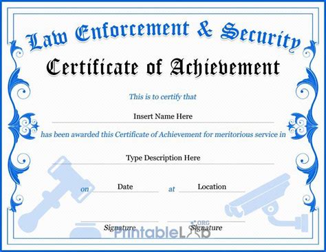 Certificate Of Achievement Law Enforcement And Security Sample In