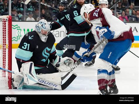 Seattle Kraken Goaltender Philipp Grubauer 31 Makes A Save Against