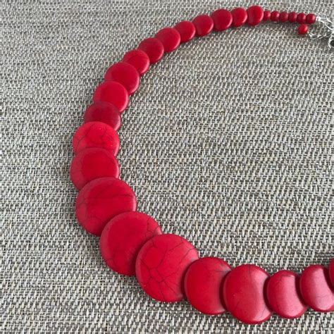 Red Turquoise Necklace Chunky Necklace Beaded Necklace Etsy Chunky Turquoise Necklace