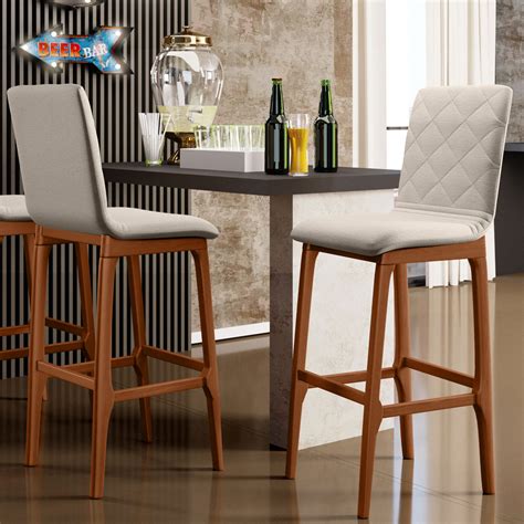 Banqueta Alta Para Cozinha - Banqueta Alta Para Cozinha Sala de Jantar Fixa Zoe B04 Linho Cru - Lyam ...
