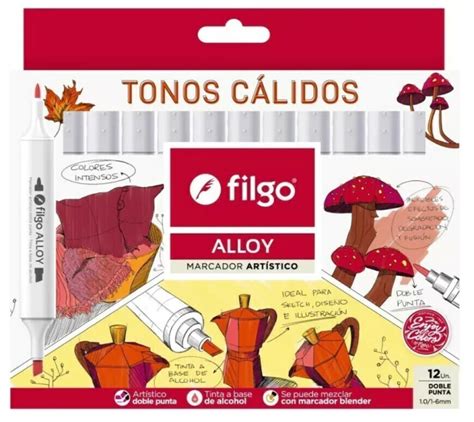 MARCADOR ARTÍSTICO DOBLE PUNTA FILGO ALLOY TONOS CÁLIDOS x 12