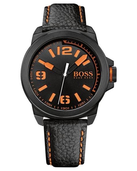 Boss orange Hugo Boss Men's New York Black Leather Strap Watch 44mm ...