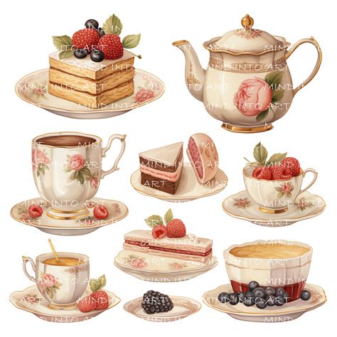 Afternoon Tea Clipart Set Clip Art Set, Vintage Tea Party, Cakes ...