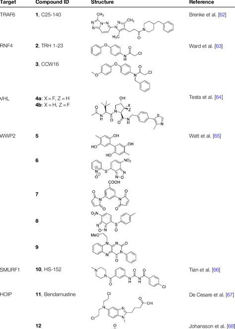 Recently reported structures of small molecule inhibitors of E3 ligases ... 