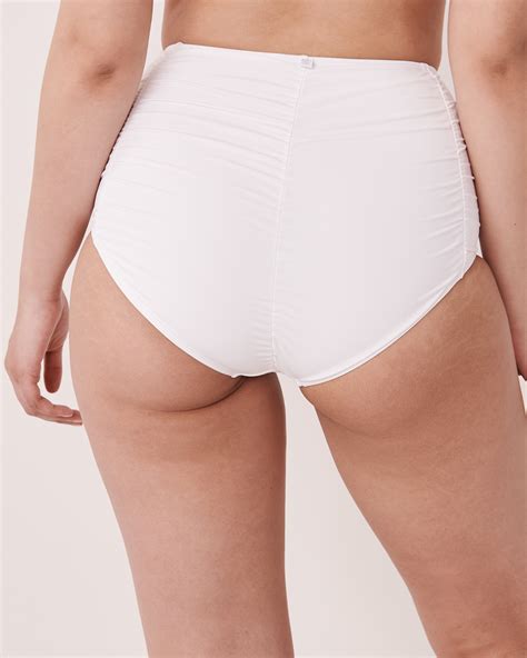 SOLID Recycled Fibers Gathered High Waist Bikini Bottom White La