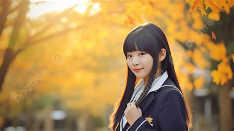 Beautiful Asian Girl In School Uniform Background Cute Junior High