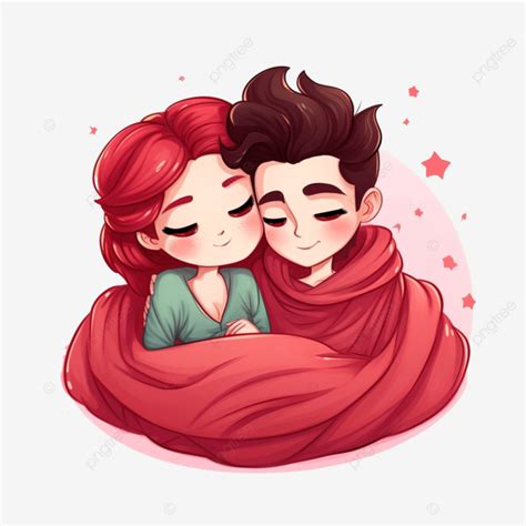 Cute Lovers Couple Sleeping Together Happy Valentine Chibi Cartoon Character Cute Clipart