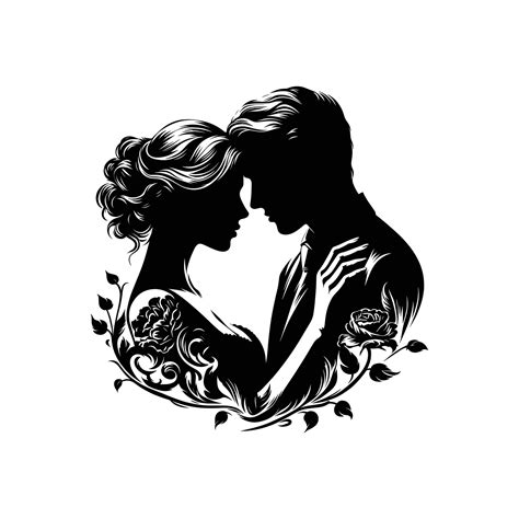 silhouette of a romantic couple in black and white 35153146 Vector Art ...