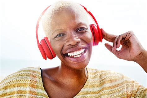 Cheerful Woman Listening Music Headset Premium Photo Rawpixel