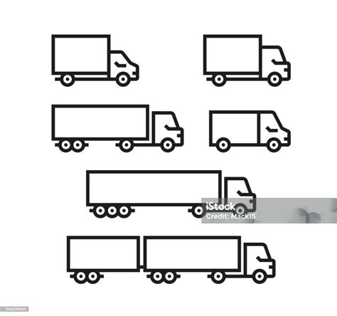 Иконки Грузовиков Доставки Набор Контурных Иконок С Разными Грузовиками ...