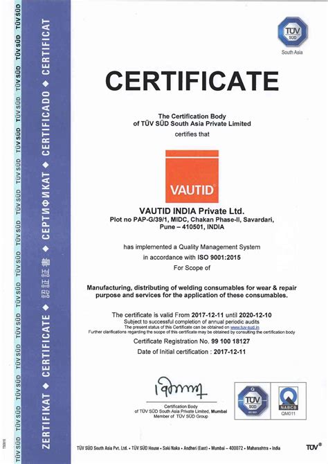 Vautid India Private Ltd TÜv Certified Vautid Gmbh