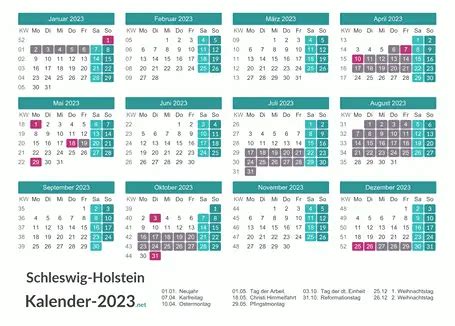 FERIEN Schleswig Holstein 2023 Ferienkalender Übersicht