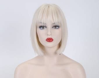 Ash Blonde Wig With Bangs Straight Bob Wig Ashy Blonde Wig Cosplay Wig Party Hair Loss Wig Her