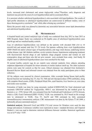 Lipid Profile In Subclinical Hypothyroidism A Case Control Study Pdf