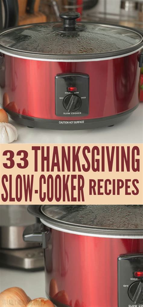 Three Red Crock Pots With The Words 3 Thanksgiving Slow Cooker Recipes