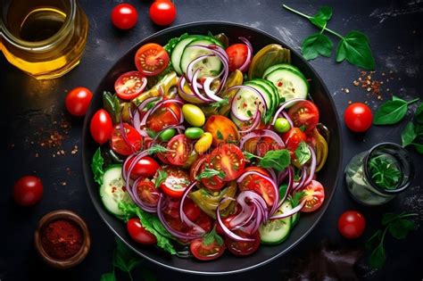 Vegetable Salad Cherry Tomatoes Baked Pepper Salad Mix And Onion With