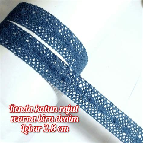 Jual Per Meter Renda Katun Rajut Warna Biru Denim Lebar Cm Shopee