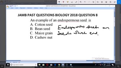 JAMB PAST QUESTION BIOLOGY 2018 QUESTION 8 Endospermous Seeds Maize