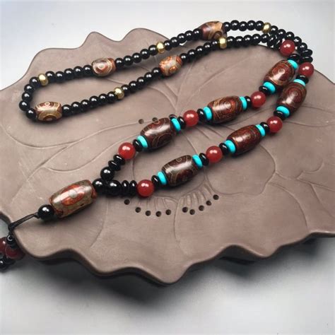 Tibetan Old Agate Dzi Necklace T Etsy Wooden Bead Jewelry Jewelry