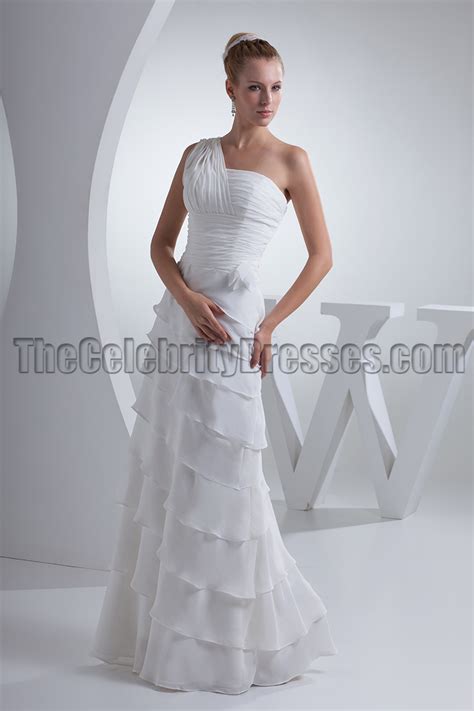 White One Shoulder Floor Length Formal Prom Dresses Thecelebritydresses