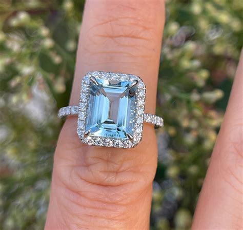 Emerald Cut Aquamarine Engagement Rings