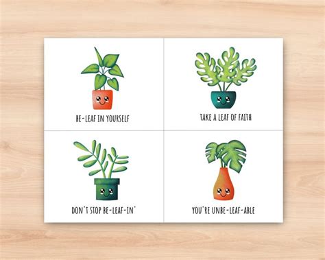 Printable Plant Pun Cards Beleaf In Yourself Keep Growing Leaf Pun