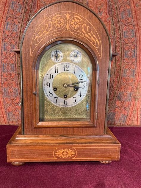 Edwardian Inlaid Mahogany Westminster Chime Bracket Clock The