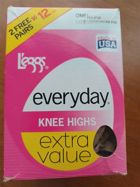 Leggs Everyday Knee Highs Pair One Size Nude Reinforced Toe USA Open Box EBay