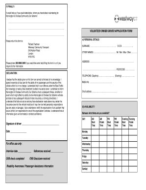 Fillable Online Volunteer Driver Using Your Own Vehicle Westway