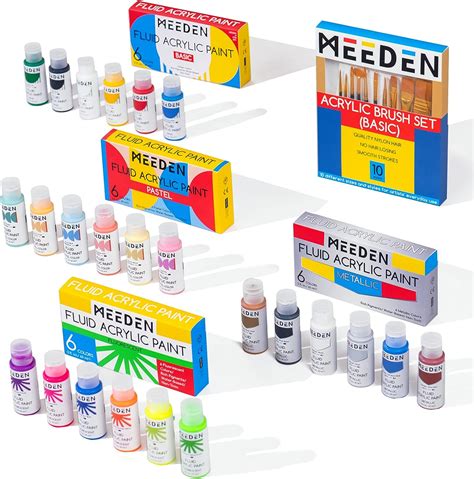 Amazon Meeden Fluid Acrylic Paint Set Vibrant Colors Bottles