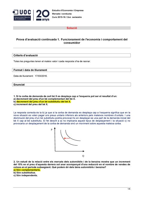 Solución Pac 1 2016 Estudis dEconomia i Empresa Mercats i conducta
