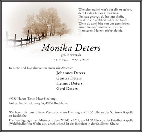 Traueranzeigen Von Monika Deters Noz Trauerportal