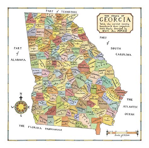 Map of Georgia, State of Georgia Map, Georgia Map, Georgia Print ...